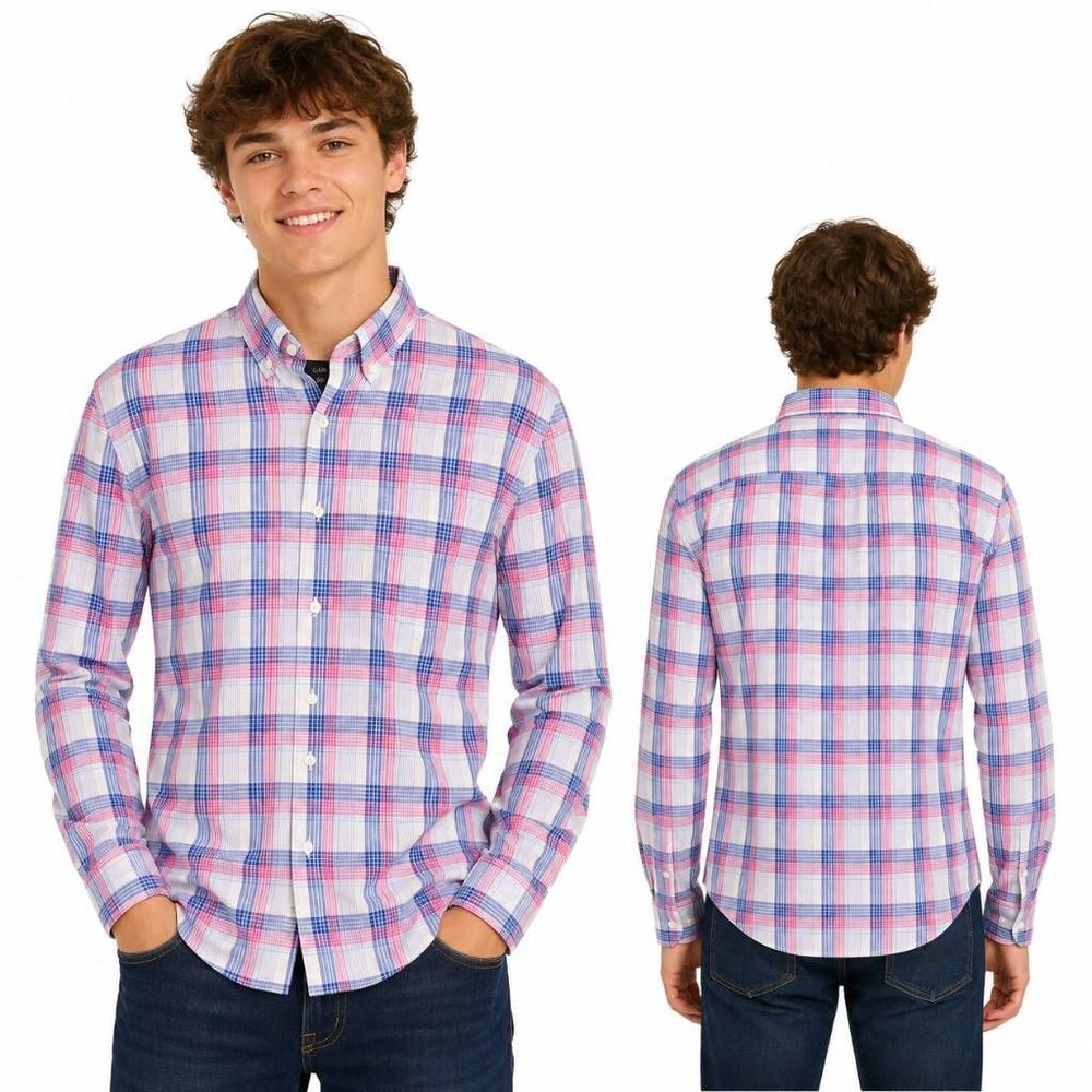 J.Crew Men’s Large Slim Fit Pink Blue Plaid Shirt